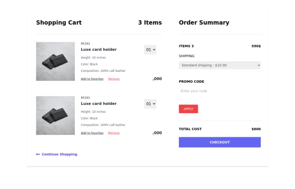 Shopping cart page