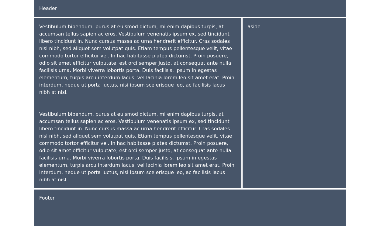 Responsive layout with header, main body, aside (sidebar) and footer