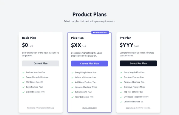 Responsive Multi-Tier Pricing Table Component