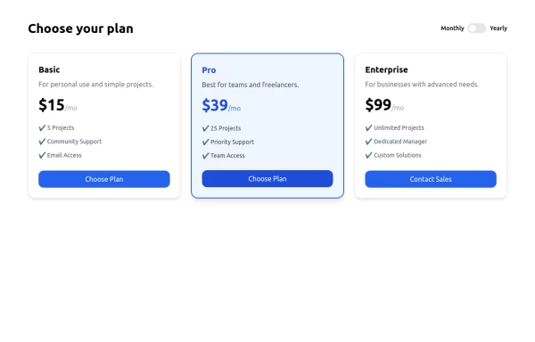 Responsive Pricing Table with Toggle Switch — Built with Tailwind Flex