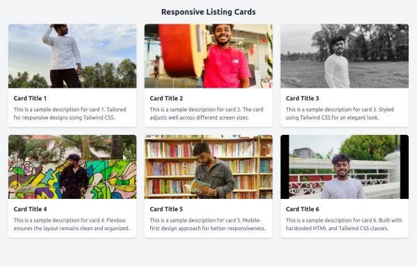 Responsive Tailwind CSS Listing Cards