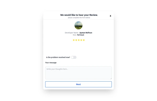 Review popup form with toggle and stars