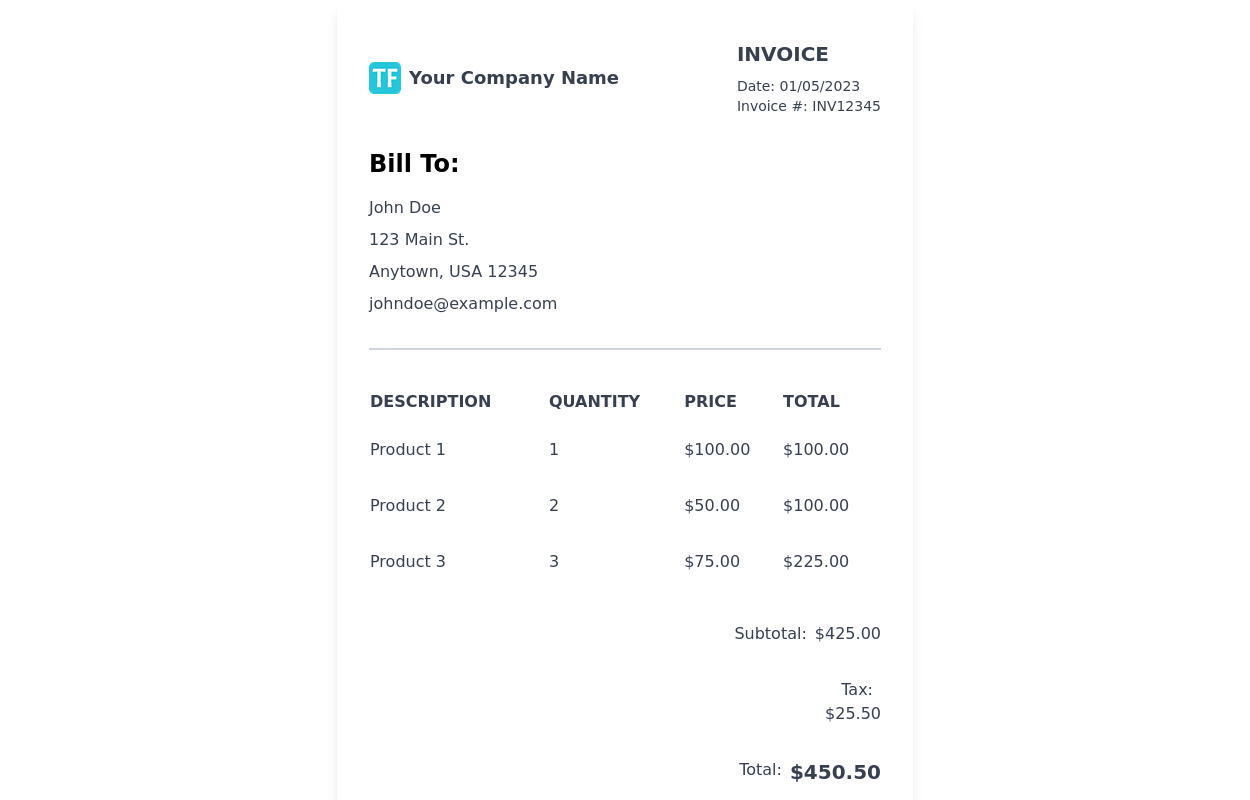 Tailwind invoice example