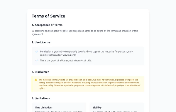 Terms of Service Page Template