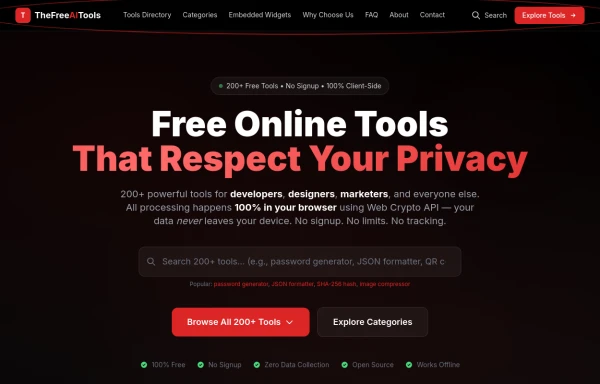 The Free AI Tools Grid Section (210+ Tools, No Signup)
