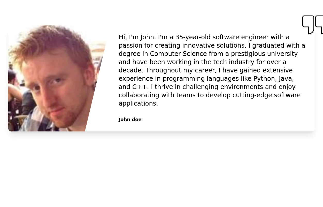 User about me / introduction card